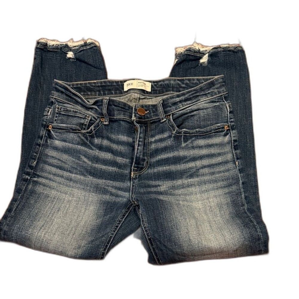 BKE Dark Blue Cropped Frayed-Hem Jeans